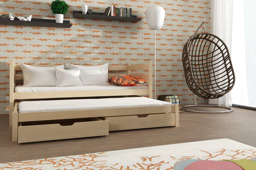 Tosia Wooden Bed with Trundle and Storage