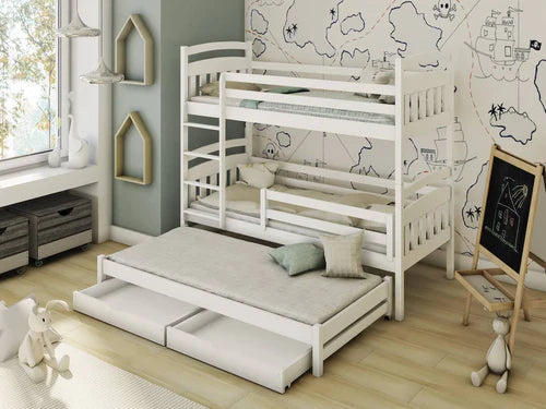 Alan Wooden Bunk Bed with Trundle and Storage