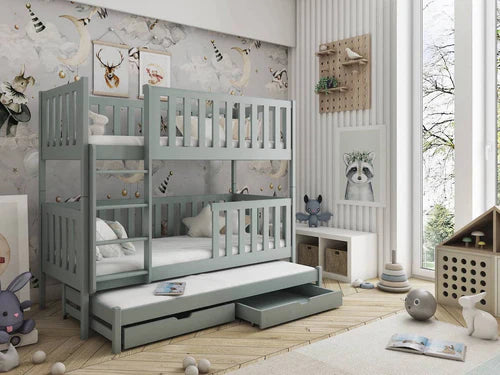 Grey Lea Bunk Bed with Trundle and Storage