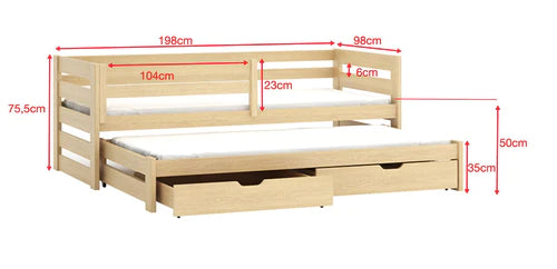 Kubus Wooden Double Bed with Trundle and Storage