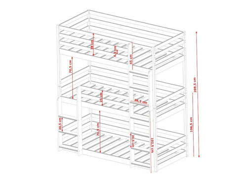 Ted Wooden Triple Bunk Bed in White