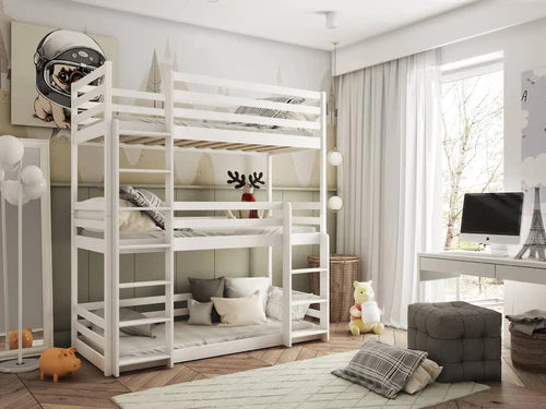 Ted Wooden Triple Bunk Bed in White