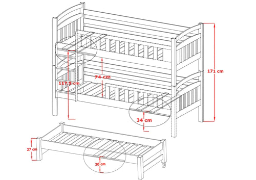 Viki Wooden Bunk Bed with Trundle and Storage
