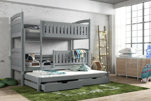 Blanka Wooden Bunk Bed with Trundle and Storage