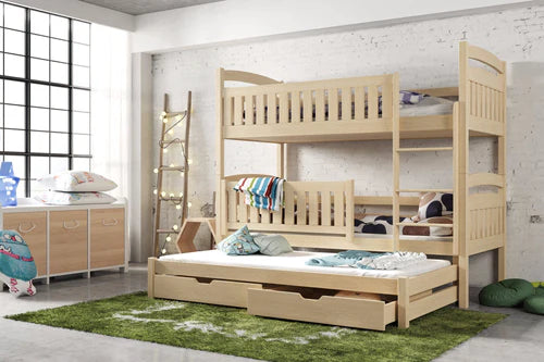 Blanka Wooden Bunk Bed with Trundle and Storage
