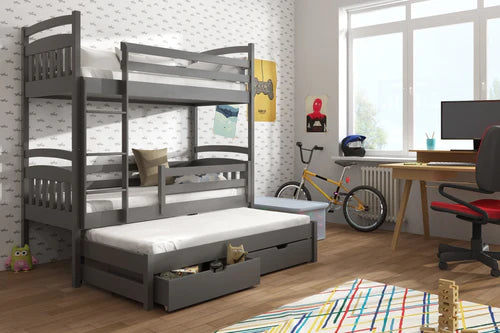 Alan Wooden Bunk Bed with Trundle and Storage