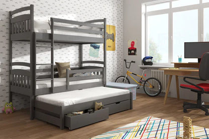 Alan Wooden Bunk Bed with Trundle and Storage