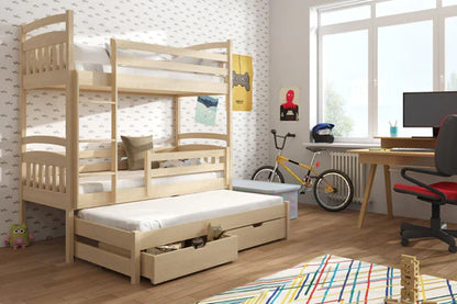 Alan Wooden Bunk Bed with Trundle and Storage