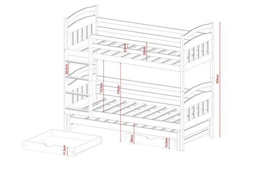 Alan Wooden Bunk Bed with Trundle and Storage