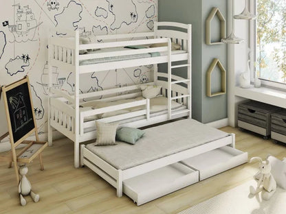Alan Wooden Bunk Bed with Trundle and Storage