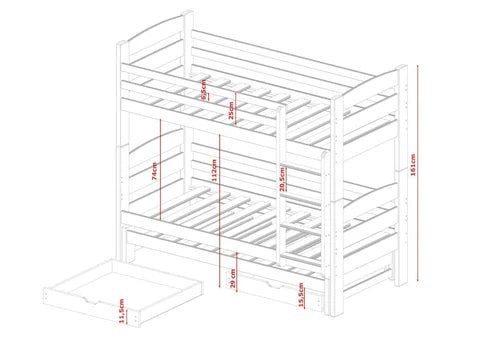 Cezar Wooden Bunk Bed with Trundle and Storage