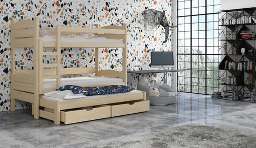 Cezar Wooden Bunk Bed with Trundle and Storage