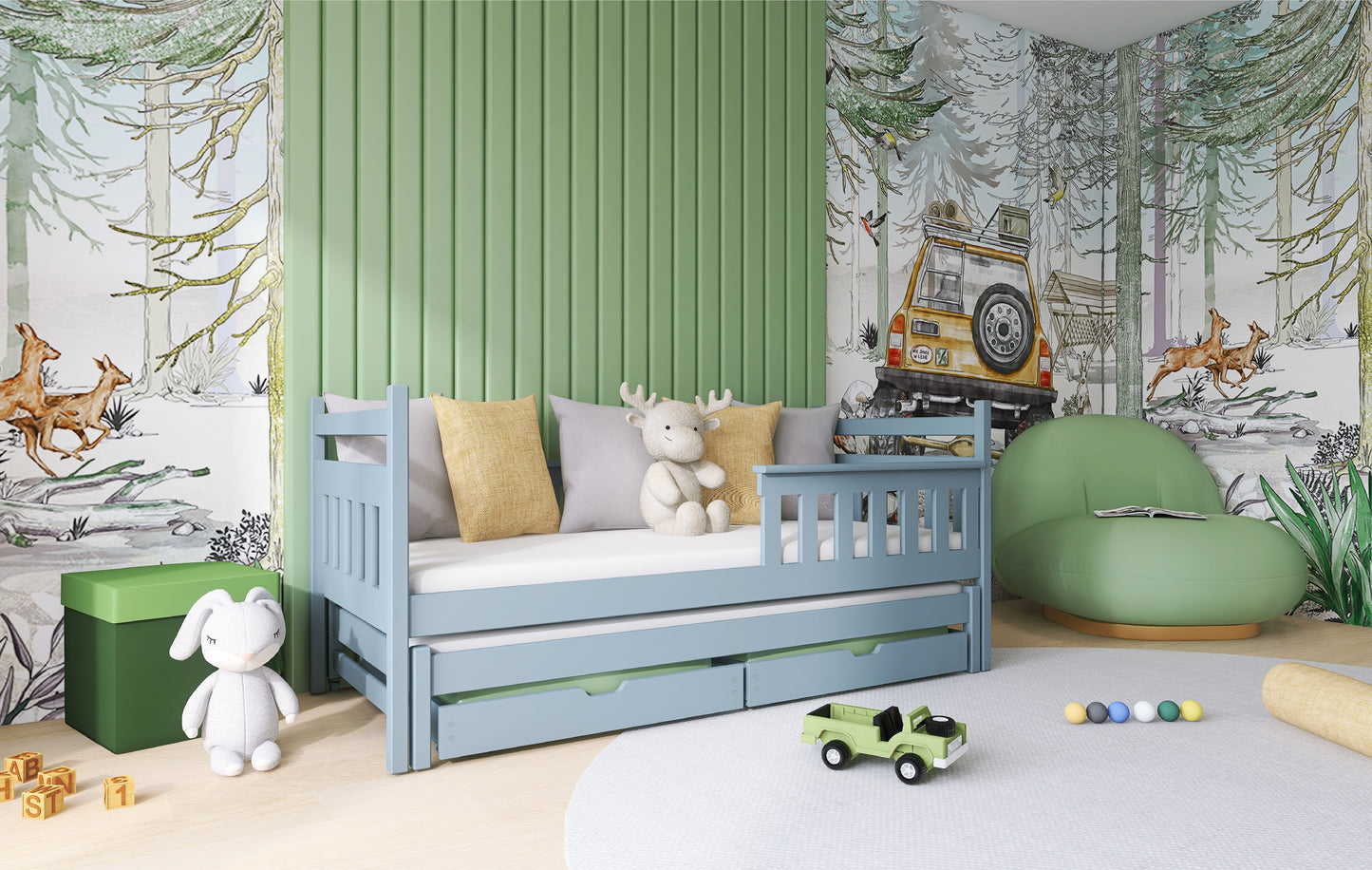 Dominik Wooden Bed with Trundle and Storage