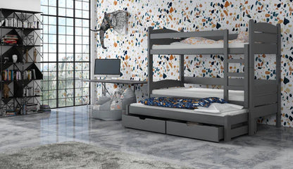 Cezar Wooden Bunk Bed with Trundle and Storage